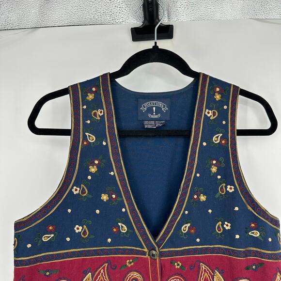 Vintage Solution Womens Cotton Vest Size S Embroidered Western Southwestern Blue - Picture 2 of 7